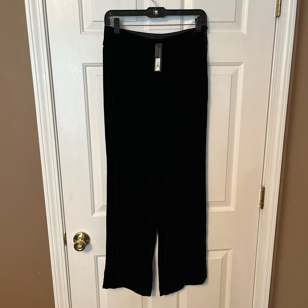 New The Limited Women Sz 2 Crushed Black Velvet Wide Leg Pants Low Rise Side Zip